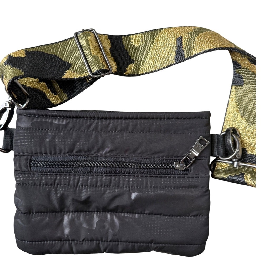 Think Royln Black Puffer Crossbody Bag Camo Strap‎ Free People - Picture 5 of 7
